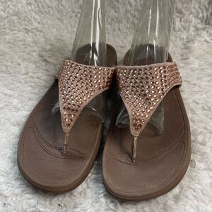 Fitflop Rose gold suede Rhinestones thong wedge sandals size 11